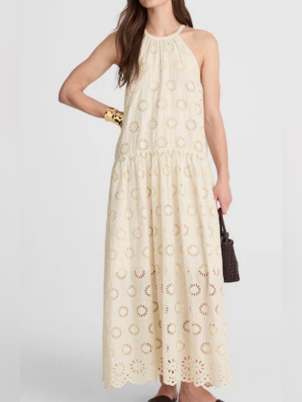 Madewell size xxs white Eyelet Halter Maxi Dress